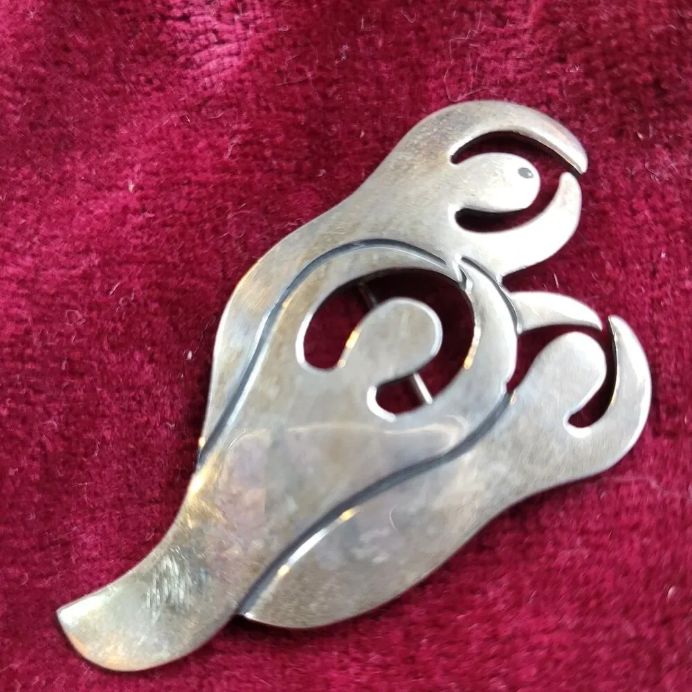 Vintage Sterling Silver Free Spirit Trio Modernist Artisan Signed Brooch Pin